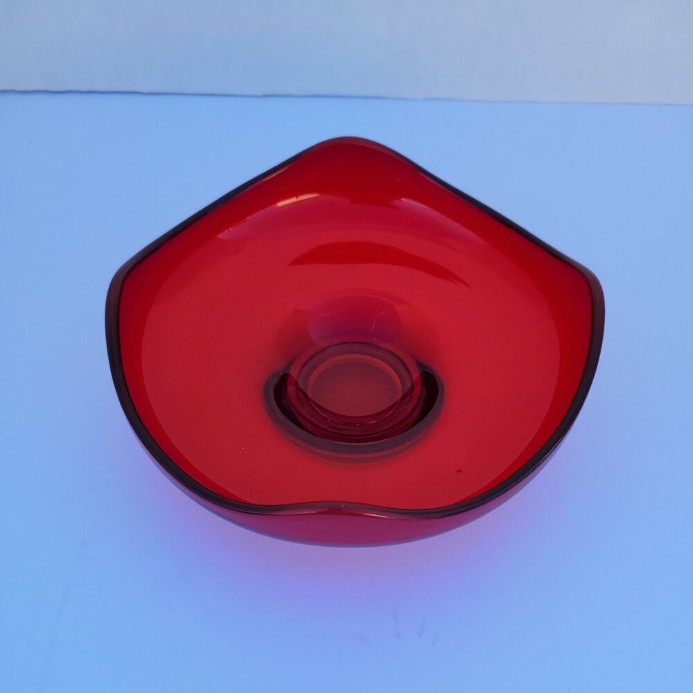 Vtg Viking Art Glass Ruby Red Epic Bon Bon 6.5" Bowl Dish MCM